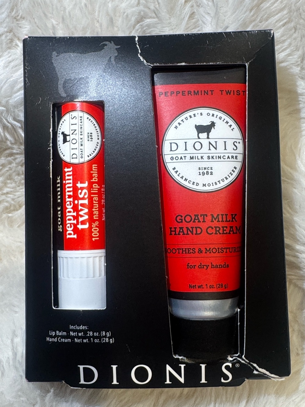 Dionis Peppermint Twist Goat Milk Hand Cream & Lip Balm Set